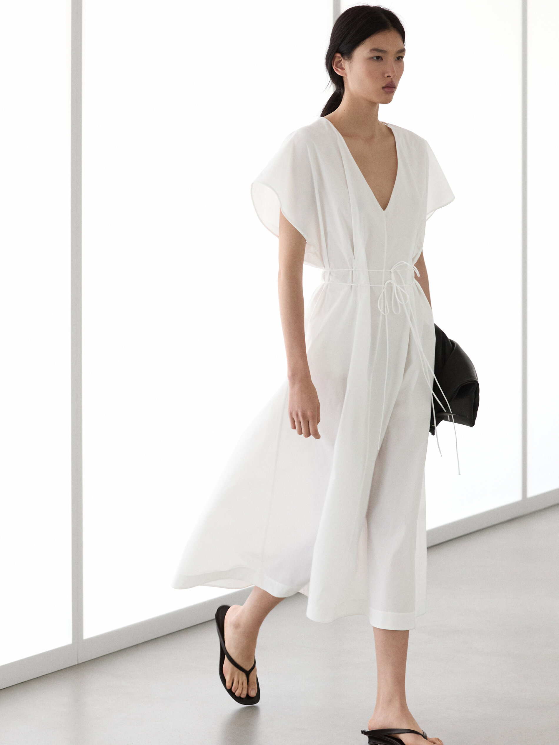 Poplin Flounce Midi Dress
