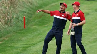 Justin Thomas and Xander Schauffele celebrating after winning the 2021 Ryder Cup