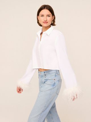 Kirsten White Cotton Feather Cuff Shirt