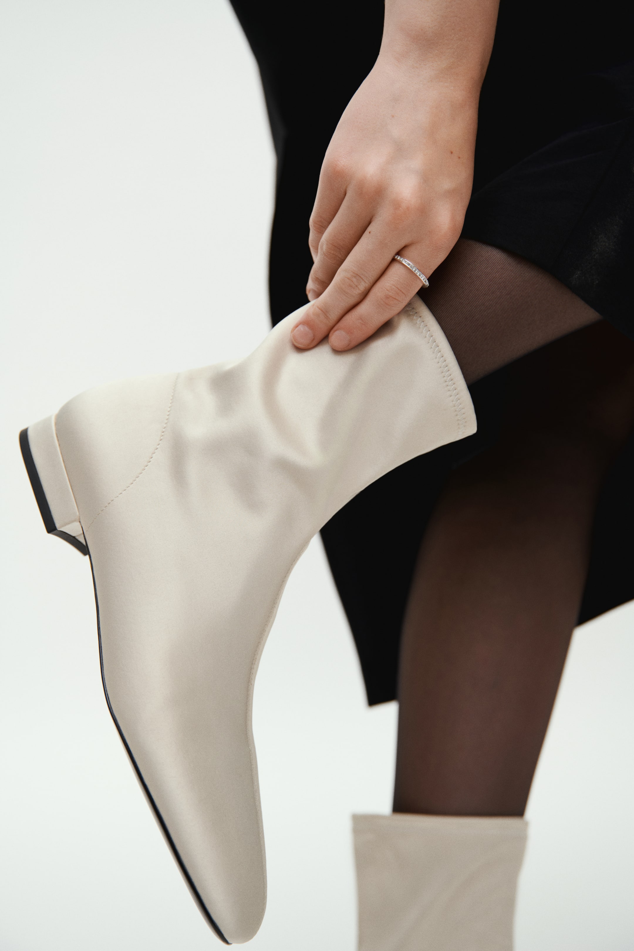 Ankle-High Sock Boots - Cream