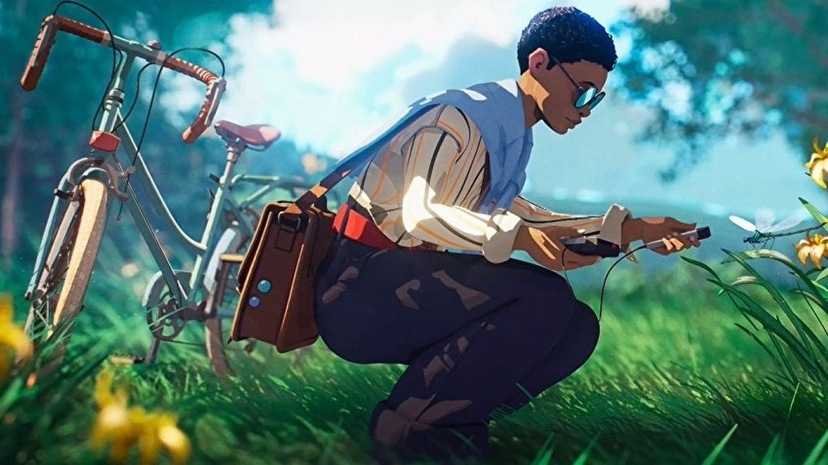 Season main character kneeling in the grass