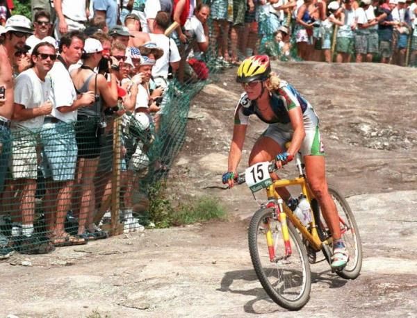 Paola Pezzo (Italy) races to a win at the 1996 Olympic Mountain Bike Games