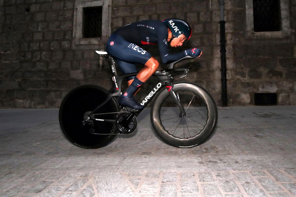 BURGOS SPAIN AUGUST 14 Egan Arley Bernal Gomez of Colombia and Team INEOS Grenadiers competes during the 76th Tour of Spain 2021 Stage 1 a 71km individual time trial from Burgos Catedral de Santa Mara to Burgos lavuelta LaVuelta21 CapitalMundialdelCiclismo catedral2021 on August 14 2021 in Burgos Spain Photo by Gonzalo Arroyo MorenoGetty Images