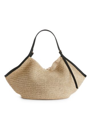 Leather-Detailed Straw Bag