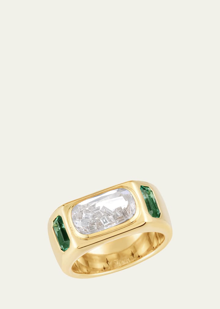 Brado Cigar Band With Emeralds and Diamonds in White Sapphire Shaker