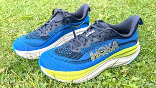 Hoka Skyflow running shoes on grass