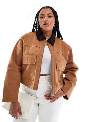 Asos Design Curve Canvas-Jacke mit kurzen Taschen in Toffee-Farbe