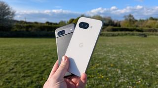 google pixel 9a and google pixel 8a in white and black side by side