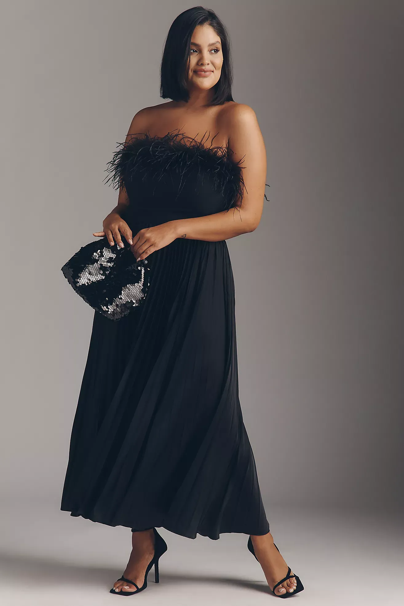Hutch Strapless Faux Feather Midi Dress
