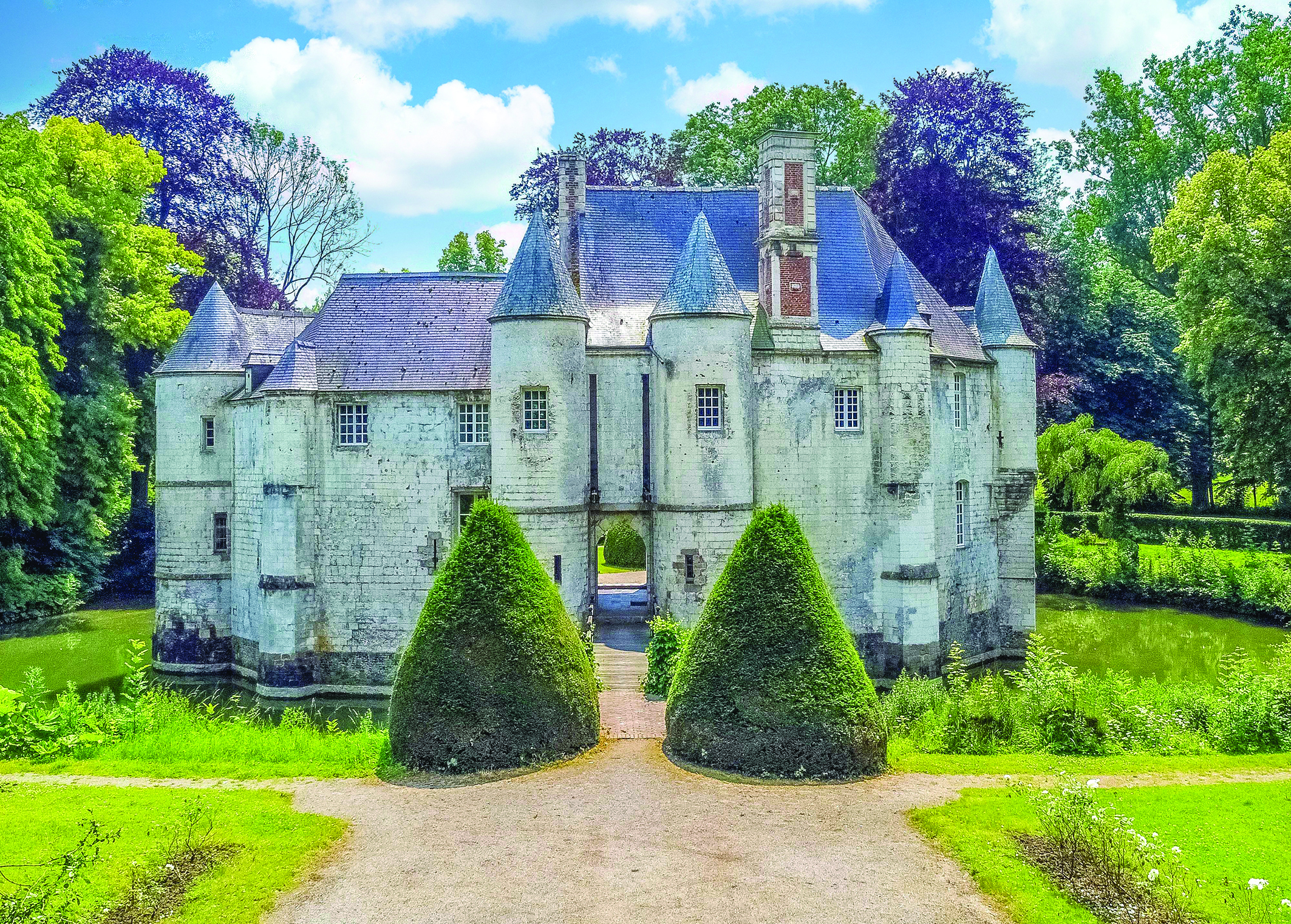 View of 15th century chateau - Estrée-Blanche, Pas-de-Calais, France. 