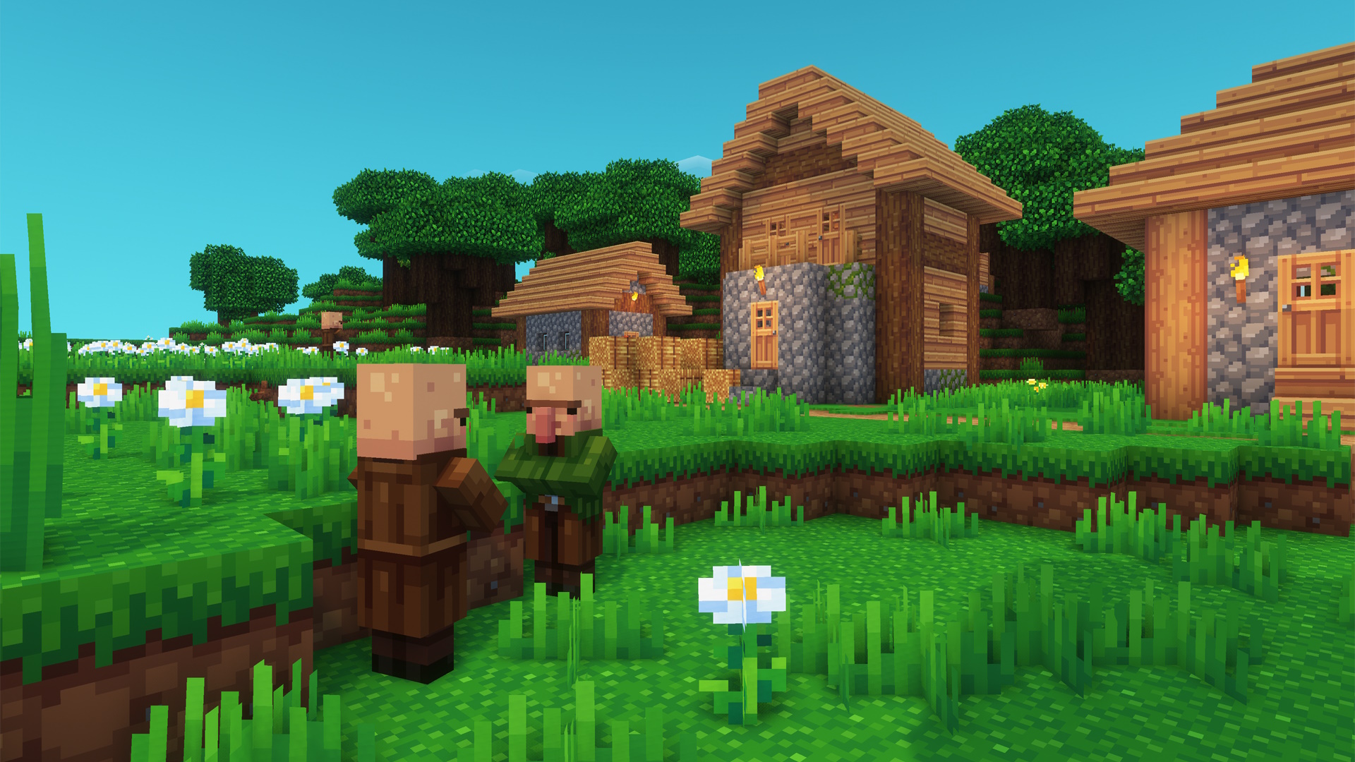 Minecraft texture packs - villagers in their village in the Whimscape pack