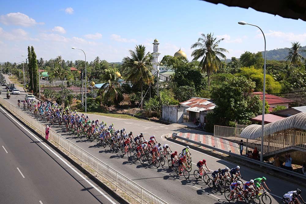 The peloton enjoys the warm weather