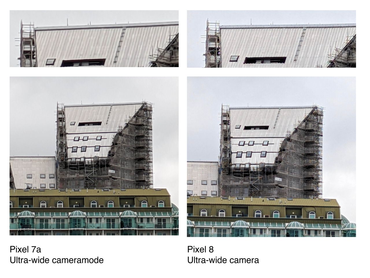 Comparison photos captured on the Google Pixel 7a and Pixel 8