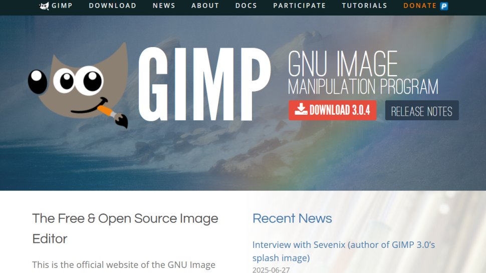 GIMP website screenshot (August 2025).