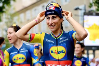 CAHORS FRANCE JULY 26 Elisa Balsamo of Italy and Team Lidl Trek prior to the 2nd Tour de France Femmes 2023 Stage 4 a 1771km stage from Cahors to Rodez 572m UCIWWT on July 26 2023 in Cahors France Photo by Alex BroadwayGetty Images