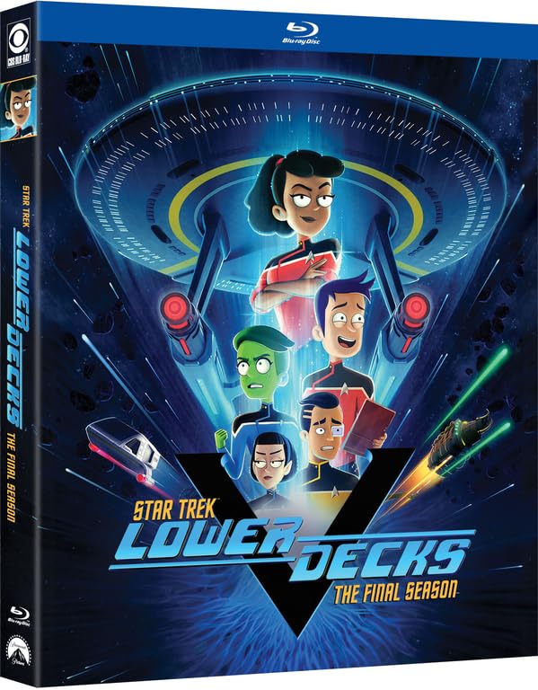 Box art featuring a collage of sci-fi cartoon characters and streaking spaceships from Star Trek: Lower Decks