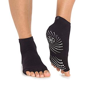 Gaiam Yoga Socks - Toeless Grippy Non Slip Sticky Grip Accessories for Women & Men - Hot Yoga, Barre, Pilates, Ballet, Dance, Home - Black/grey 2-Pack