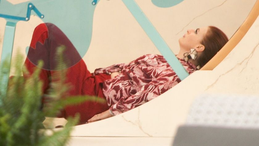 Rachel looking up at the sky in the hamster wheel