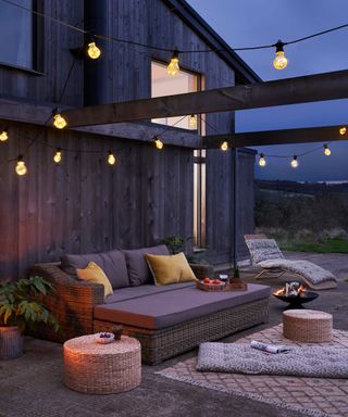 decking with lighting and furniture