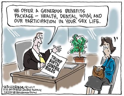 Political cartoon U.S. Trump health care birth control