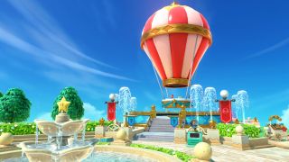 A screenshot of a hot air balloon scene in Super Mario Party Jamboree