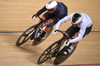 Jason Kenny (L) of Great Britain and Maximilian Levy (R) of Germany compete in the Men's Sprint