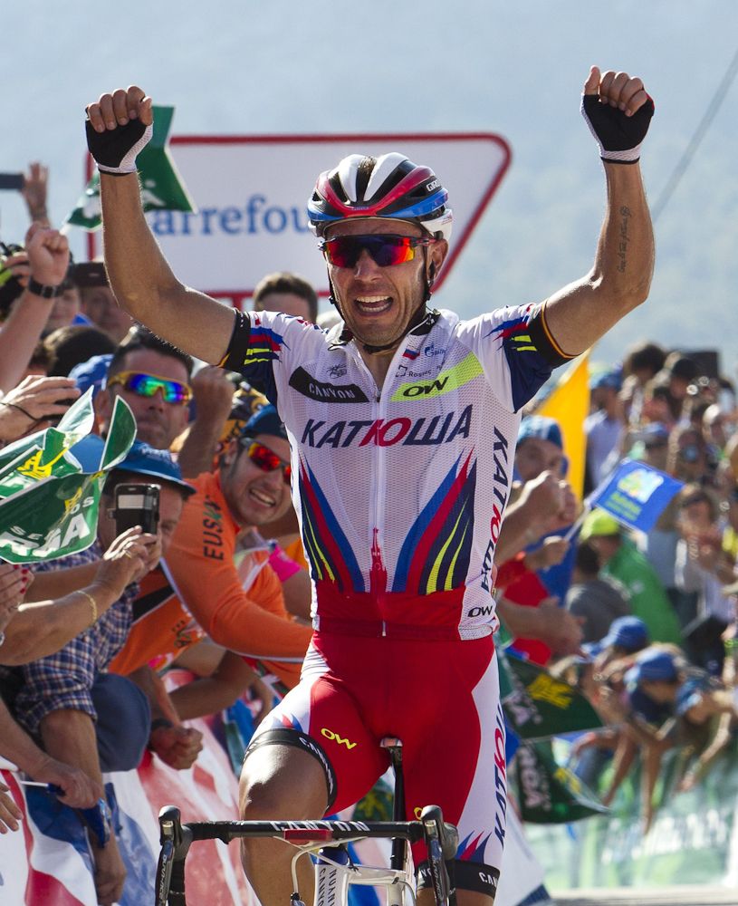 Joaquim Rodr&iacute;guez (Katusha) celebrates his stage 15 win at the Vuelta a Espana.