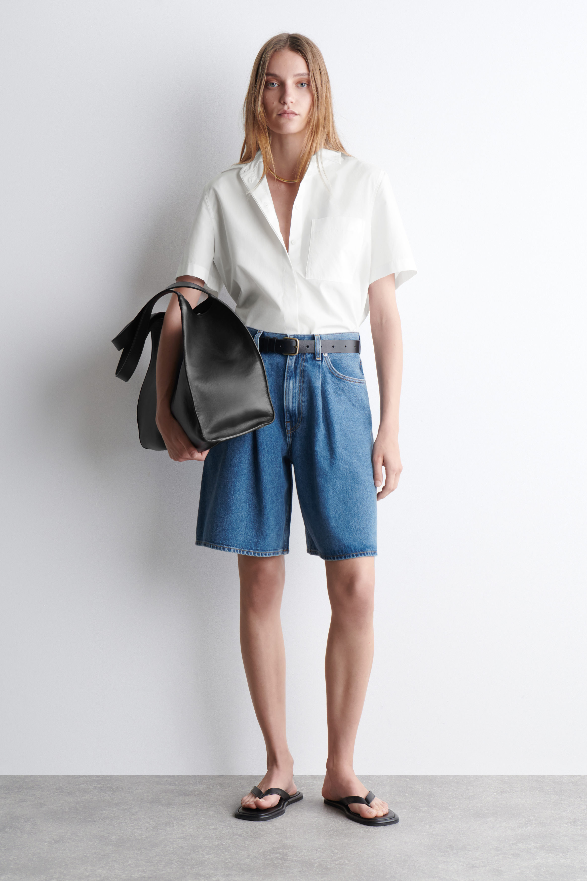 Wide-Leg Denim Shorts