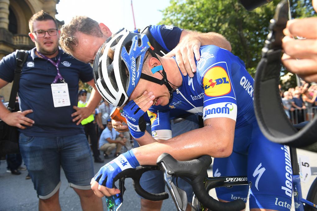 Remco Evenepoel celebrates winning San Sebastian