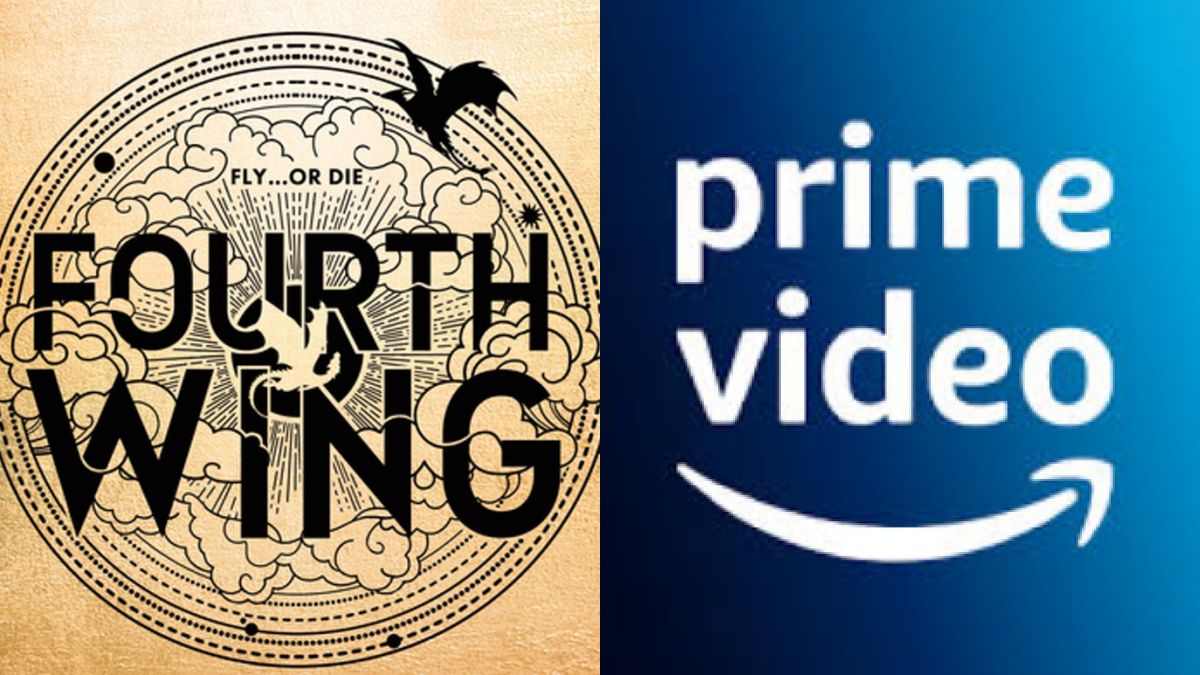 The book cover for Fourth Wing and the Amazon Prime logo. 