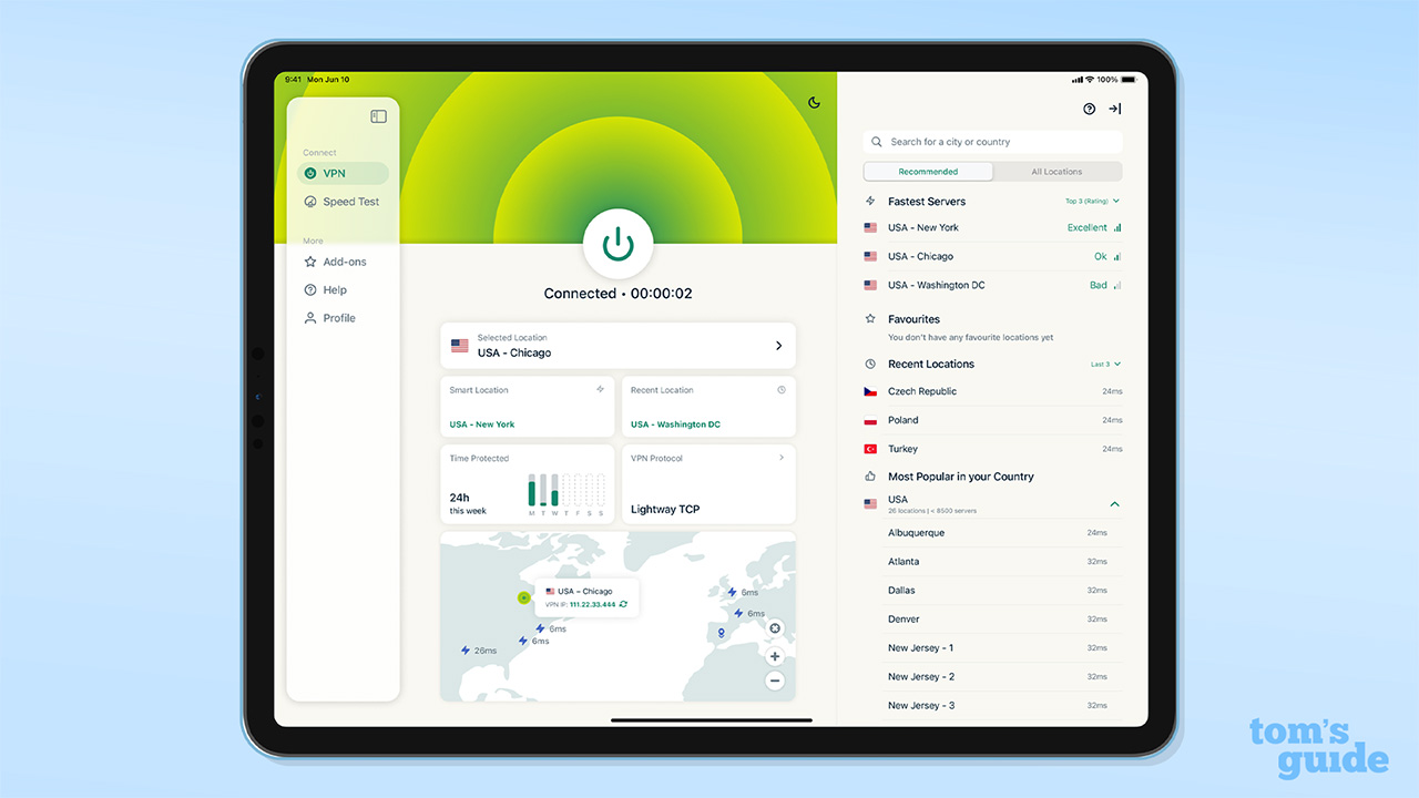 Screenshot of ExpressVPN iPad in-app redesign