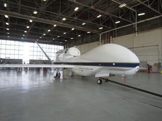 The Global Hawk drone is equipped with microwave and radar instruments inside the round nose, and along the aircraft's underbelly.