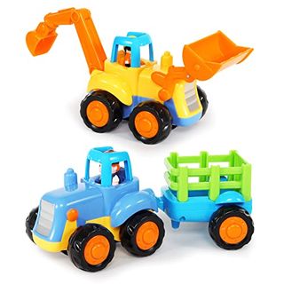 Eastsun Car Toys for 1 Year Old Boy, Push Along Friction Powered Tractor Toy for 2 Year Old Boy, Garden Toys for First Birthday Gift Boys Girls, Pull-Along Truck Toy, Digger Toys for Christmas Holiday