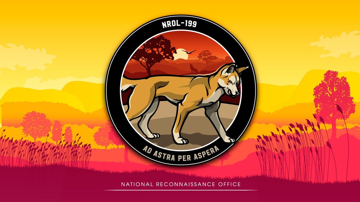 The mission patch for NROL-199 depicts a dingo in the Australian outback with the motto &quot;Ad astra per aspera.&quot;