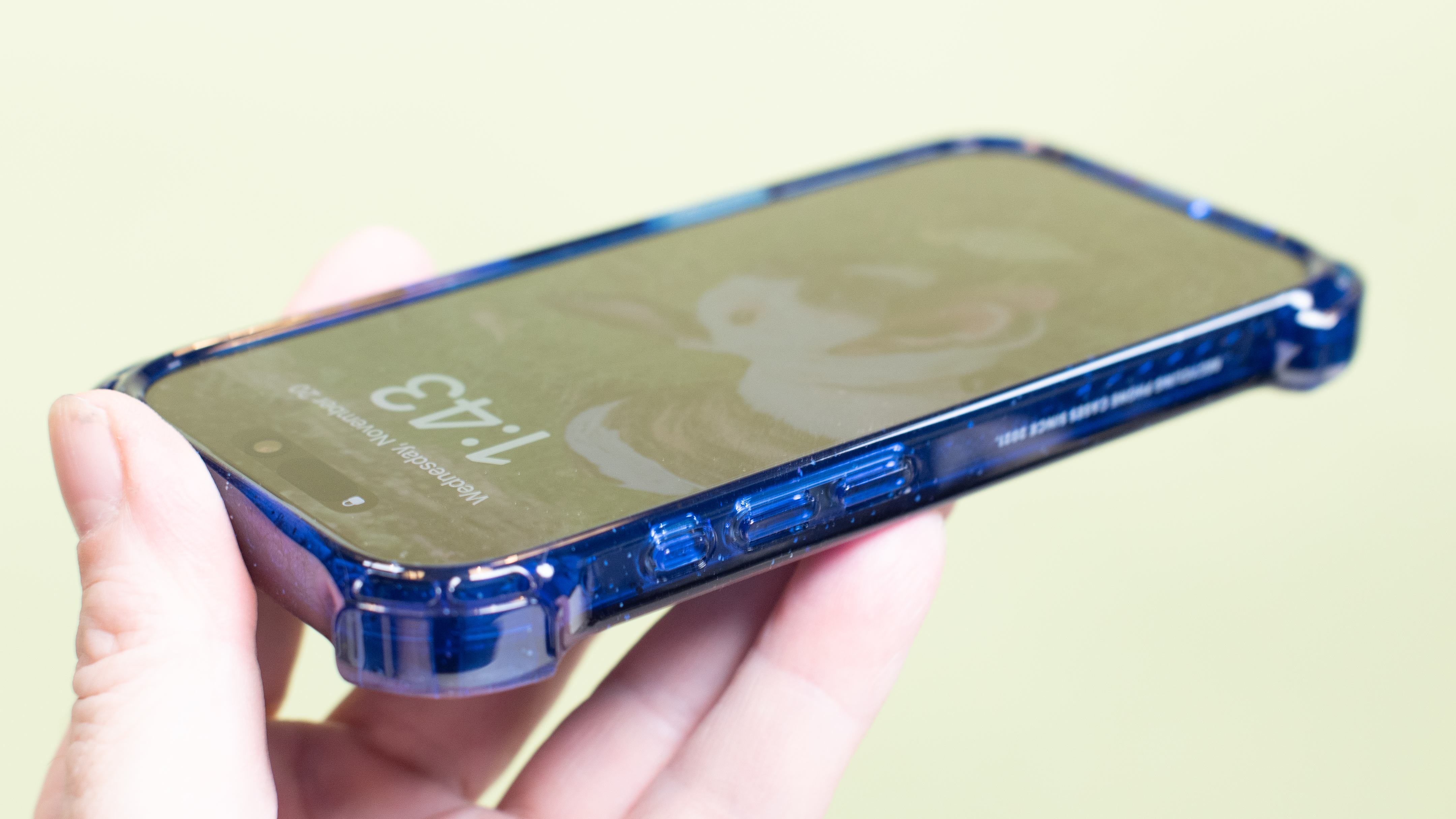 Casetify Bounce from angle showing corner and volume buttons on iPhone 16 Pro