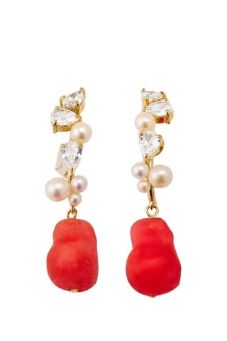 Pearl, Eze-Eh-Coral, And Crystal Climbing Drop Earrings With Recycled Sterling Silver
