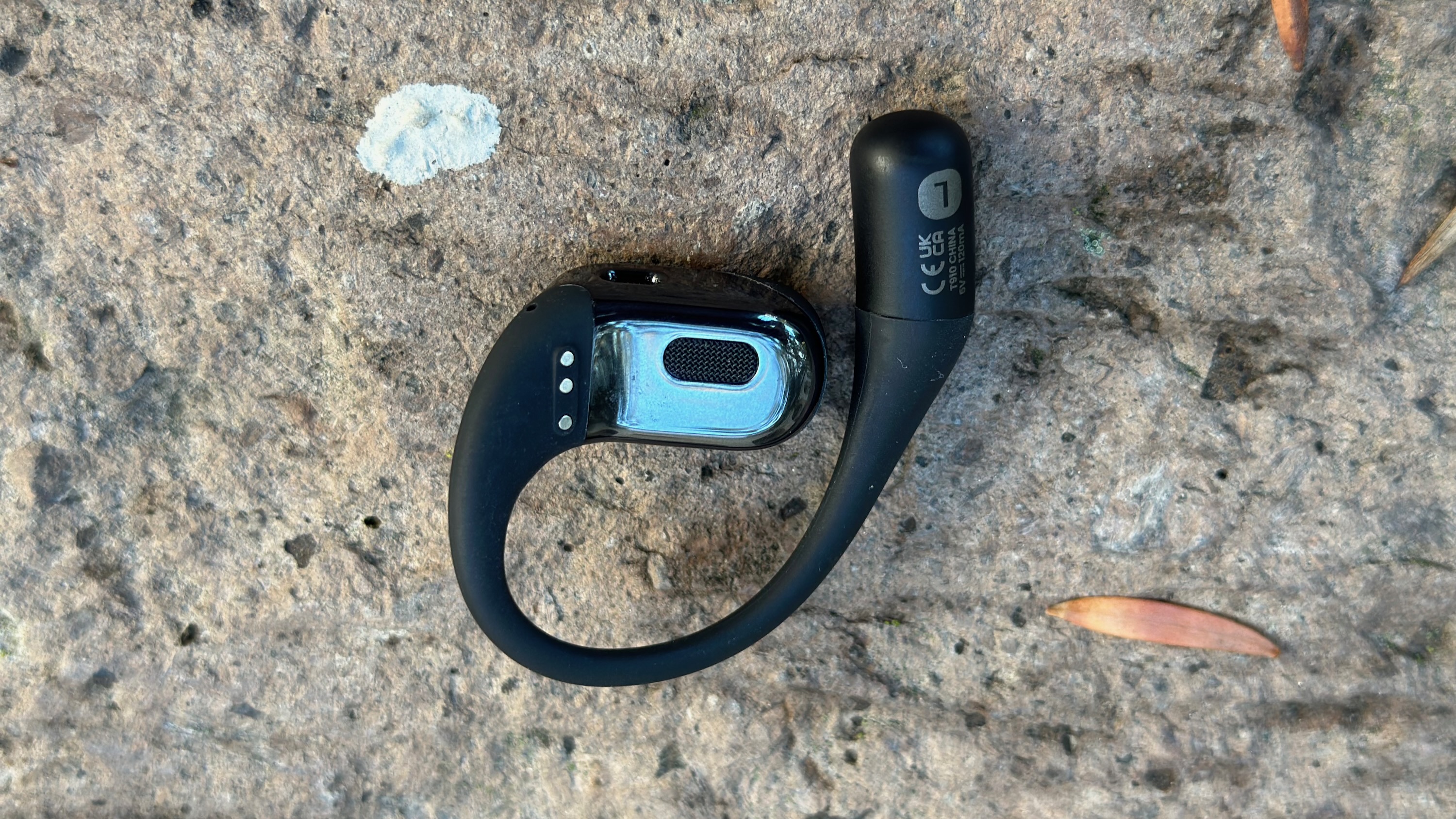 A rear view of the Shokz OpenFit showing the speaker grill