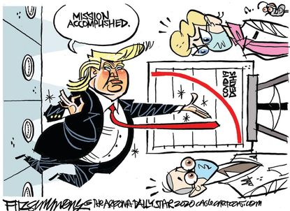 Political Cartoon U.S. Trump coronavirus deaths graph