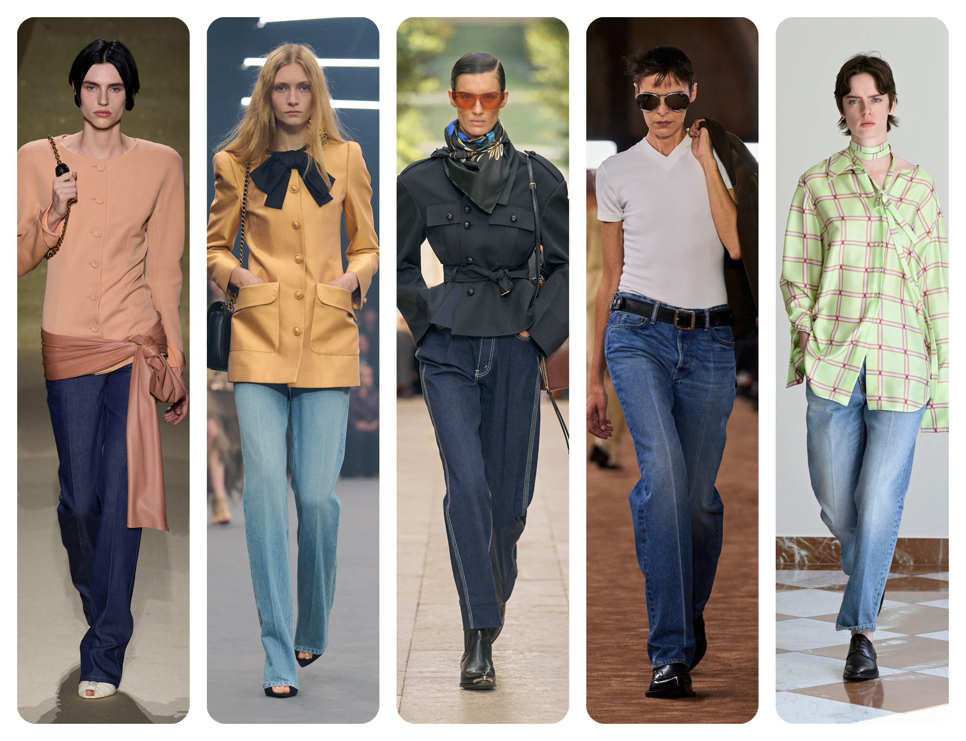 spring 2026 denim trends, trouser jeans at Chloe, Valentino, Celine, Acne Studios, Emilia Wickstead