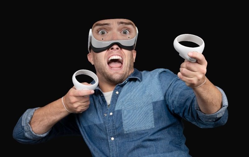 Man in VR gear who is scared