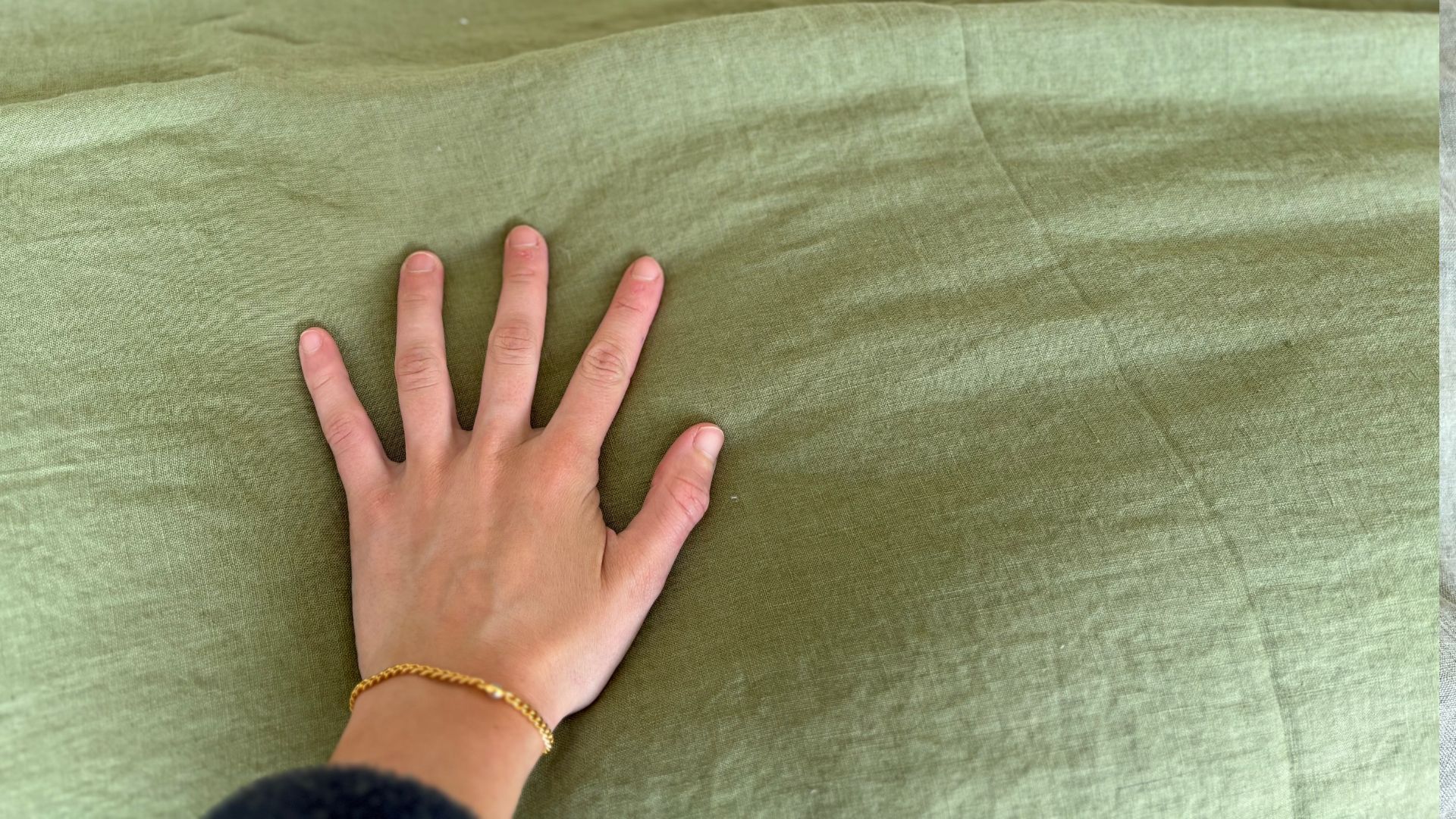 My hand on the Dunelm Linen Bedding