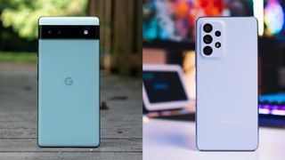Pixel 6a to the left, Galaxy A53 to the right