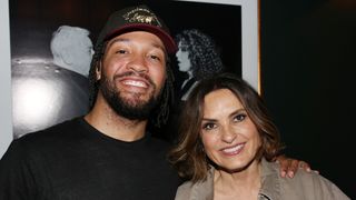 NEW YORK, NEW YORK - Jalen Brunson and Mariska Hargitay pose backstage at "Every Brilliant Thing" on Broadway at The Hudson Theatre on June 26, 2026 in New York City. (Photo by Bruce Glikas/WireImage)