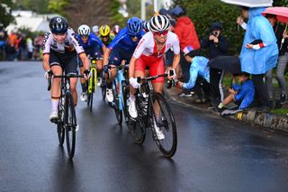 WOLLONGONG AUSTRALIA SEPTEMBER 24 LR Liane Lippert of Germany and Katarzyna Niewiadoma of Poland competing in the breakaway during the 95th UCI Road World Championships 2022 Women Elite Road Race a 1643km one day race from Wollongong to Wollongong Wollongong2022 on September 24 2022 in Wollongong Australia Photo by Tim de WaeleGetty Images