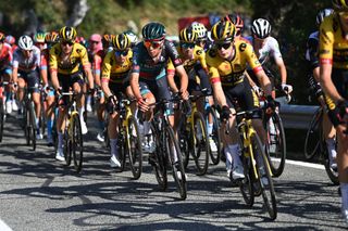 Cian Uijtdebroeks rides alongside his potential future Jumbo-Visma teammates during the 2023 Vuelta a España