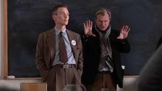 Cillian Murphy and Christopher Nolan on the set of Oppenheimer