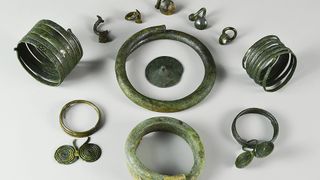 A photograph of jewelry from a hoard