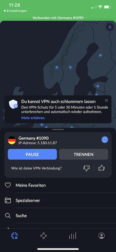 NordVPN before activation of the VPN