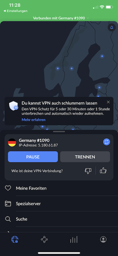 NordVPN before activation of the VPN