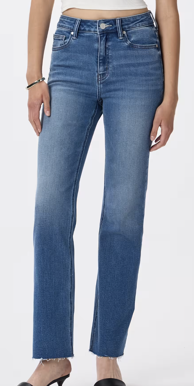 Quince, Bella Stretch Straight Jeans in Twilight Blue Fray (Were $245)
